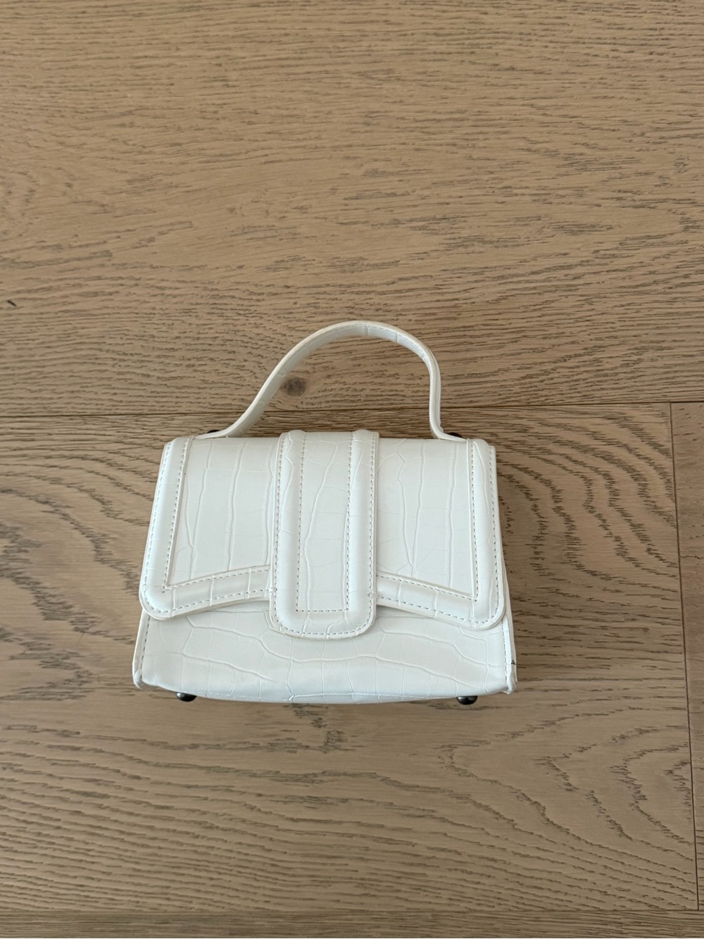 Zara White Croc-Texture Mini Top-Handle Bag